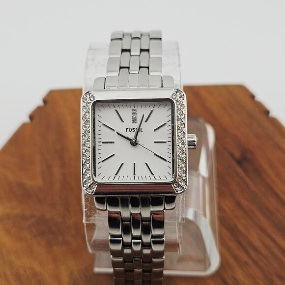 Fossil Accessories - Fossil Silver Tone Crystal Bezel Chunky Watch Square Dial Bling Wide Band ES2615